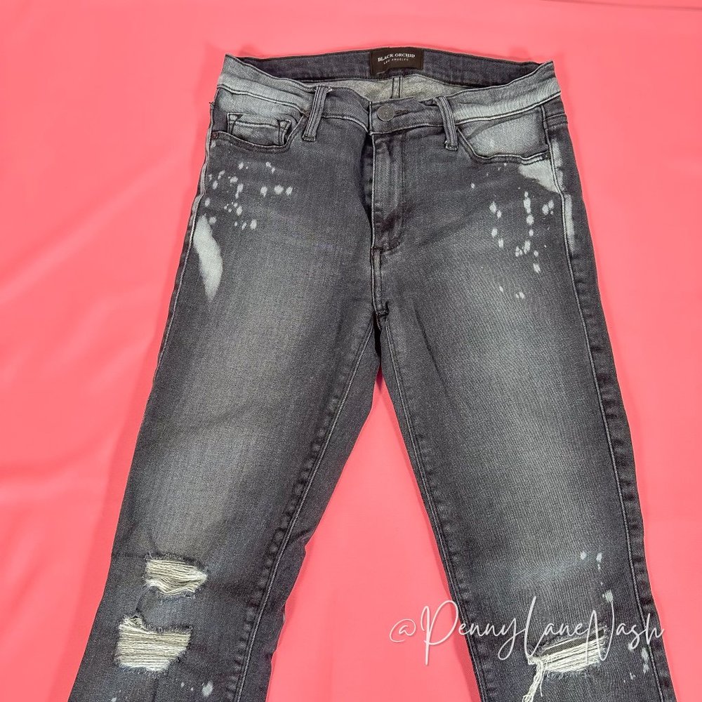 Black Orchid Noah Paint Splatter Ankle Fray Skinny Jean Galaxian - Picture 3 of 11